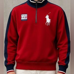Men's Red and Navy Sweater